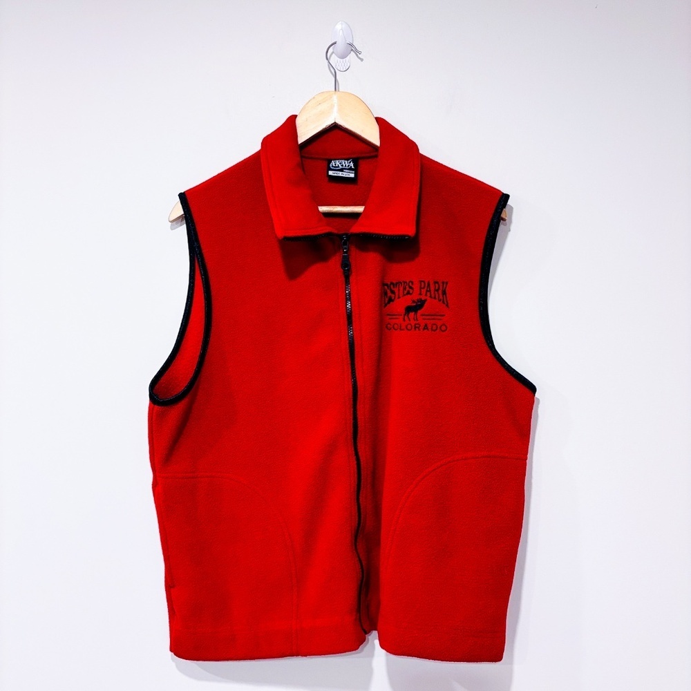 AKWA Vintage red fleece vest | Estes Park Colorado sleeveless jacket‎ | Medium *